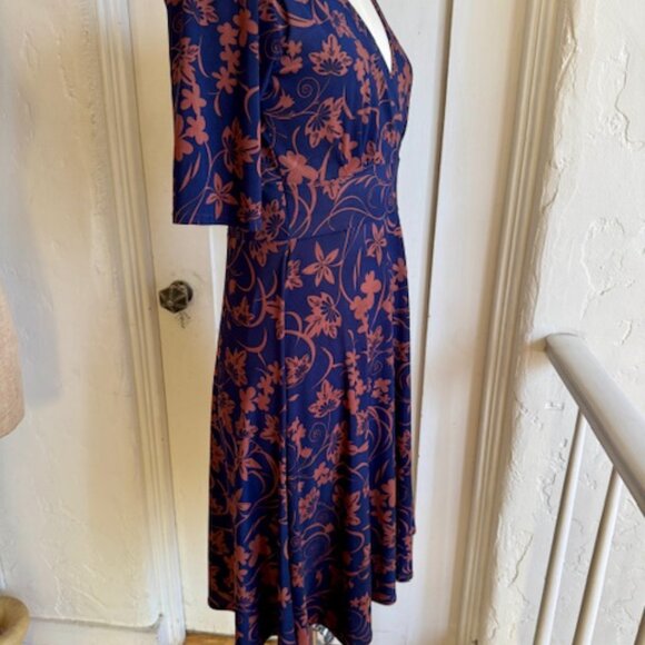 MATRUSHKA CONSTRUCTION Blue and Rust Floral Dress Size Small - Picture 6 of 8